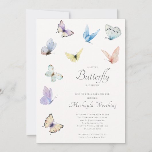 Een kleine vlinder is op de weg Baby shower Kaart (Voorkant)