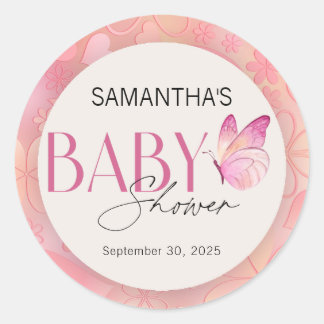 Een kleine vlinder is op de weg Baby shower Ronde Sticker