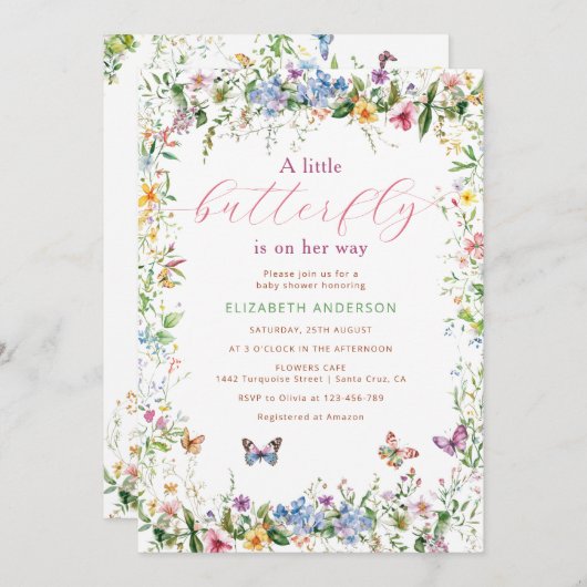 Een kleine vlinder is op de weg roze kleurrijk kaart (Voorkant / Achterkant)