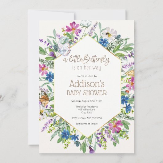 Een kleine vlinder is op haar weg Baby shower Kaart (Voorkant)