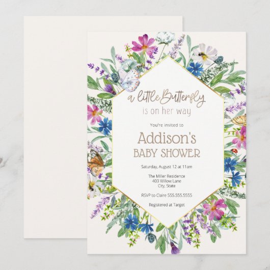 Een kleine vlinder is op haar weg Baby shower Kaart (Voorkant / Achterkant)