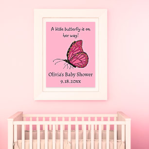 Een kleine vlinder is op weg baby shower roze poster