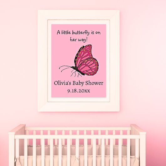 Een kleine vlinder is op weg baby shower roze poster