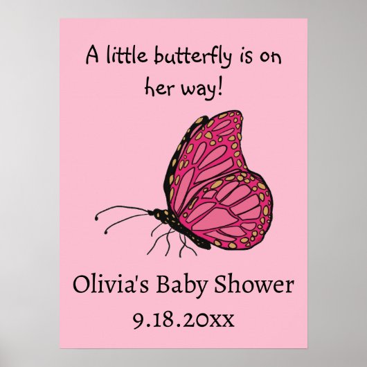 Een kleine vlinder is op weg baby shower roze poster (Voorkant)