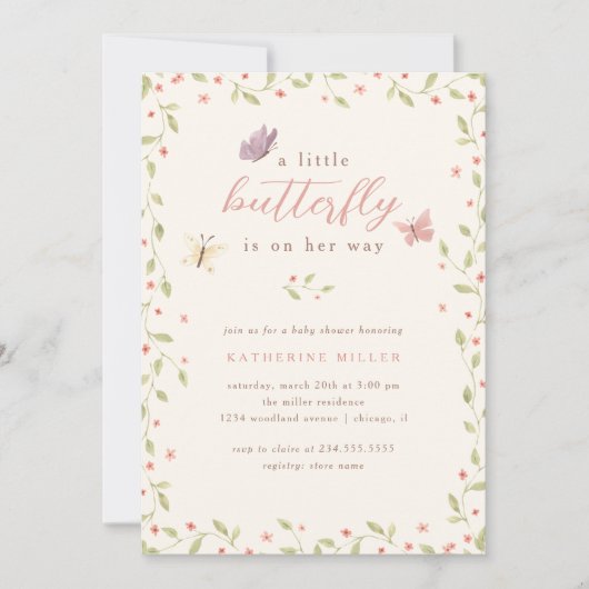 Een kleine vlinder is op weg meisje Baby shower Kaart (Voorkant)