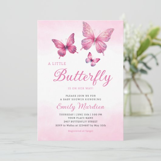 Een kleine vlinder is op weg meisje Baby shower Kaart (Staand voorkant)