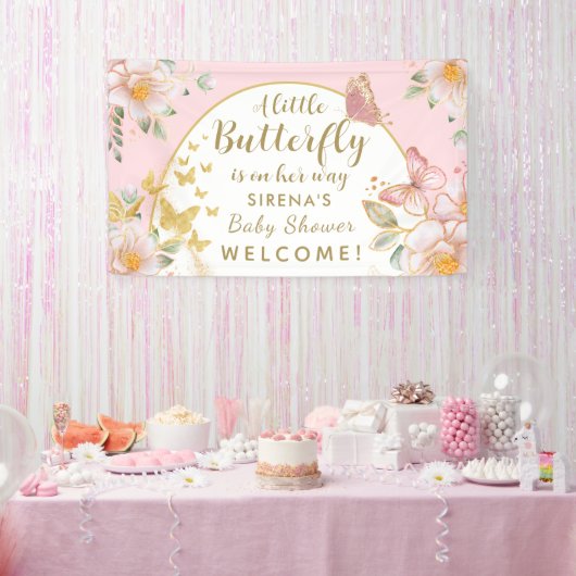 Een kleine vlinder is op weg meisje Baby shower Spandoek (Feest)