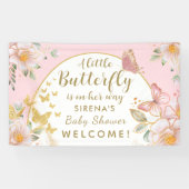 Een kleine vlinder is op weg meisje Baby shower Spandoek (Horizontaal)