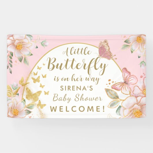 Een kleine vlinder is op weg meisje Baby shower Spandoek (Horizontaal)
