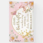 Een kleine vlinder is op weg meisje Baby shower Spandoek (Verticaal)