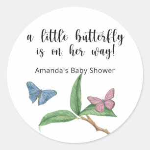 Een kleine vlinder is op weg naar het Baby shower Ronde Sticker