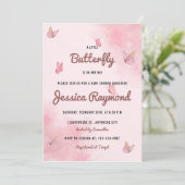 Een kleine vlinder is op weg naar roze Baby shower Kaart (Staand voorkant)