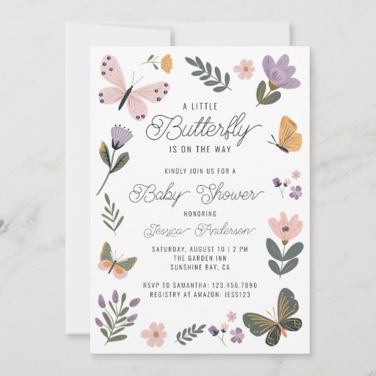 Een kleine vlinder is op weg naar Schattige Baby s Kaart (Voorkant)