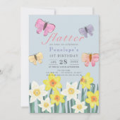 Een kleine vlinder narcis meisje 1e verjaardag kaart (Voorkant)