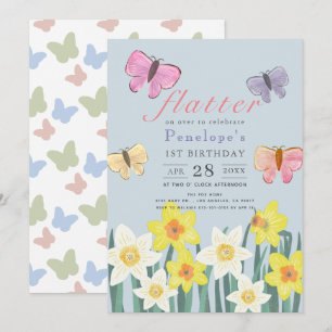 Een kleine vlinder narcis meisje 1e verjaardag kaart