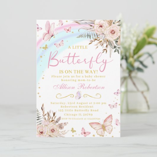 Een kleine vlinder op de weg Floral Baby shower Kaart (Staand voorkant)