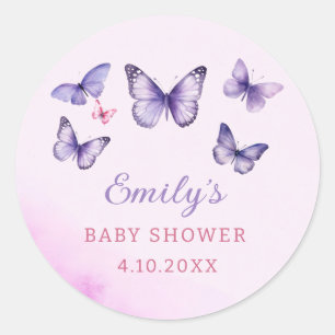 Een kleine vlinder paarse meisje Baby shower Ronde Sticker