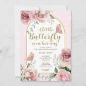 Een kleine vlinder | Pink Gold Glitter Baby shower Kaart (Voorkant)