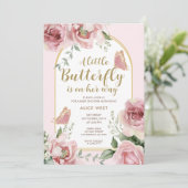 Een kleine vlinder | Pink Gold Glitter Baby shower Kaart (Staand voorkant)