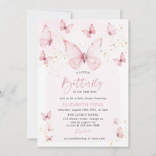 Een Kleine Vlinder Roze Gouden Baby Shower Kaart