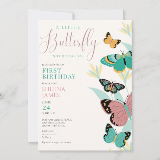 Een kleine vlinder wordt een 1e verjaardag kaart (Voorkant)