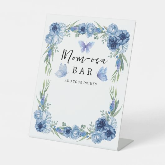 Een kleine vlinderblauwe vlinderstaaf, bijtende ma reclamebord met voetstuk (Voorkant)