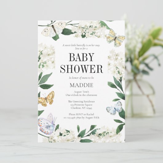 Een kleine vlinderbloemige Waterverf Baby shower Kaart (Staand voorkant)