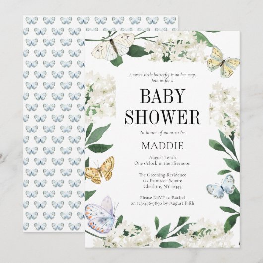 Een kleine vlinderbloemige Waterverf Baby shower Kaart (Voorkant / Achterkant)