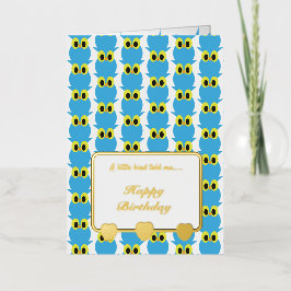 Een kleine vogel vertelde me Blue Owls Happy Birth Folie Wenskaart