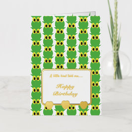 Een kleine vogel vertelde me Green Owls Happy Birt Folie Wenskaart