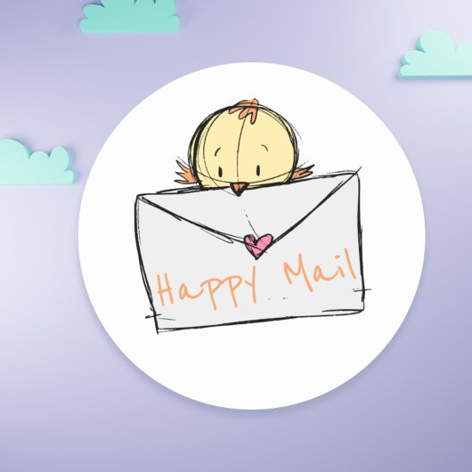 Een kleine vogel vliegen met een brief Happy Mail Ronde Sticker