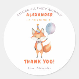 Een kleine vos 3e verjaardagsfeestje ronde sticker