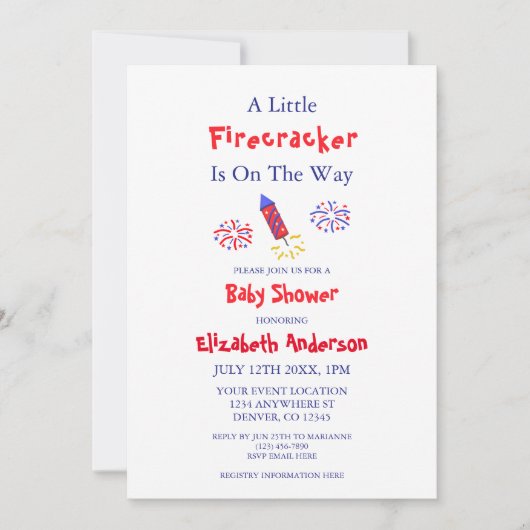Een kleine vuurwerker is onderweg Baby shower Kaart (Voorkant)