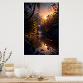 Een kleine waterval in de omhelzing van het Oerwou Poster (Keuken)