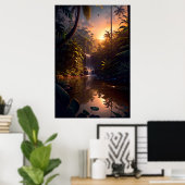 Een kleine waterval in de omhelzing van het Oerwou Poster (Thuiskantoor)