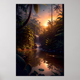 Een kleine waterval in de omhelzing van het Oerwou Poster