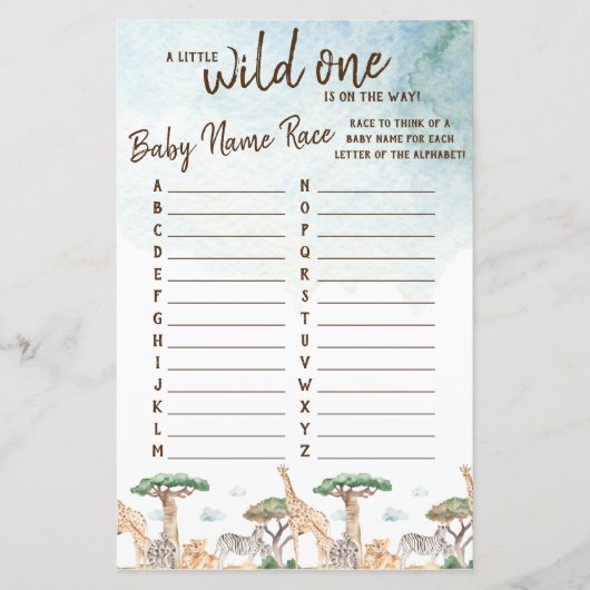 Een kleine Wilde Baby noem Race Baby shower Game (Voorkant)