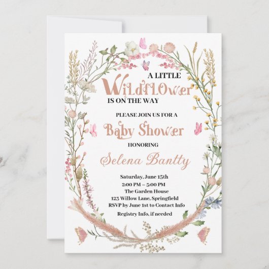 Een kleine wilde bloem baby meisje douche kaart (Voorkant)