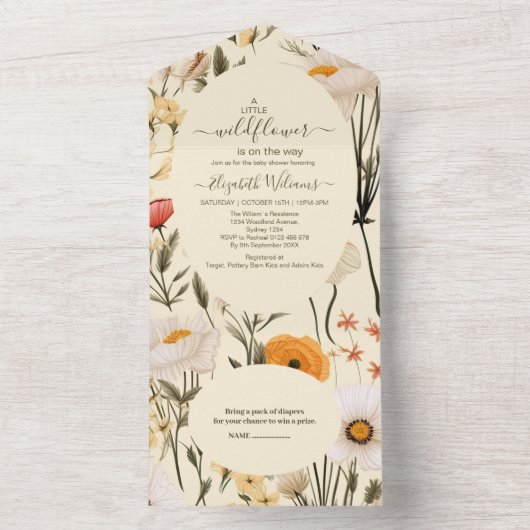 Een Kleine Wilde Bloem Baby Shower All In One Uitnodiging (Binnen)