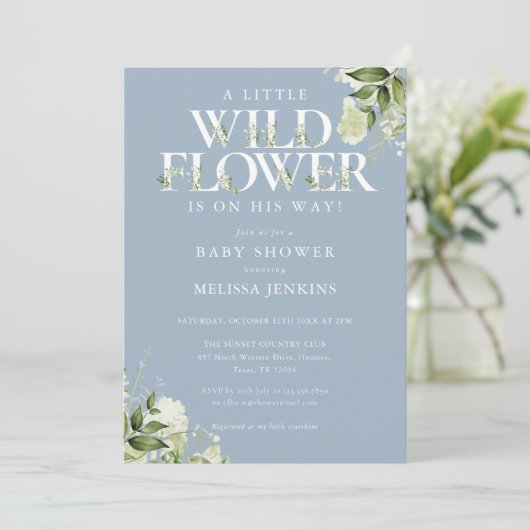 Een Kleine Wilde Bloem Blauw Groene Jongens Baby S Kaart (Staand voorkant)