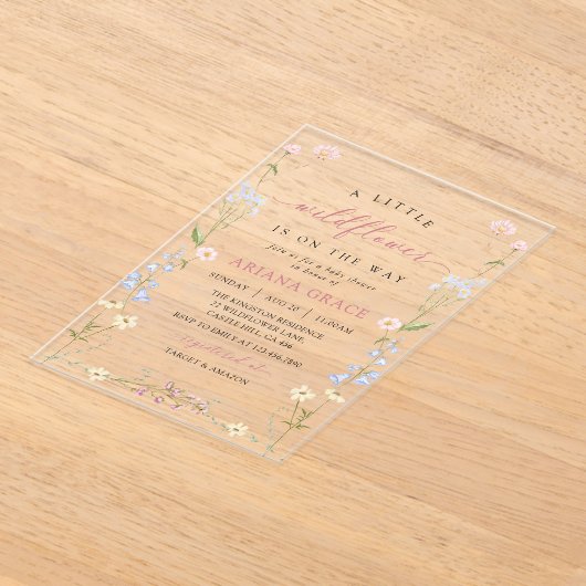 Een Kleine Wilde Bloem Boho Meisje Baby Shower Acryl Uitnodigingen (Laagn)