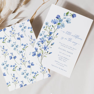 Een Kleine Wilde Bloem Boho Stofblauw Baby Shower Kaart
