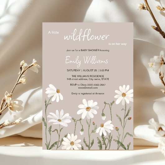 Een kleine wilde bloem daisy baby shower uitnodigi kaart