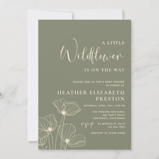 Een kleine wilde bloem Elegant Sage Green Baby sho Kaart (Voorkant)