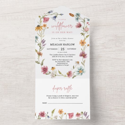 Een Kleine Wilde Bloem Meisje Baby Shower All In One Uitnodiging (Binnen)