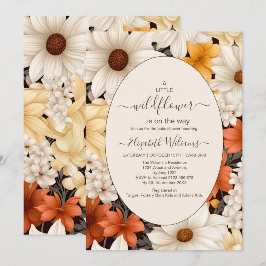 Een Kleine Wilde Bloem Meisje Baby Shower Kaart (Voorkant / Achterkant)