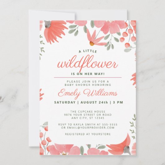 Een Kleine Wilde Bloem Meisje Perzik Baby Shower Kaart (Voorkant)