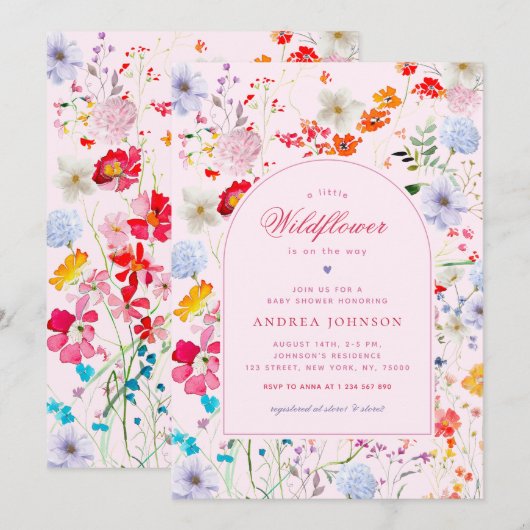 Een kleine wilde bloem roze bloemen meisje Baby sh Kaart (Voorkant / Achterkant)