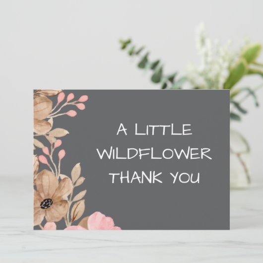 Een Kleine Wilde Bloem Roze Meisje Baby Shower Bedankkaart (Staand voorkant)