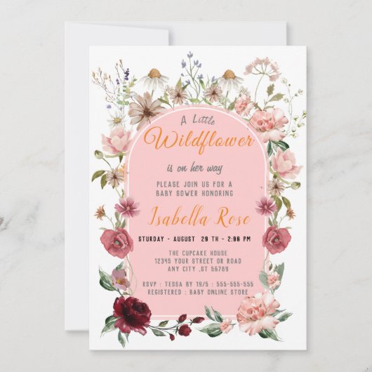 Een Kleine Wilde Bloem Roze Meisje Baby Shower Kaart (Voorkant)